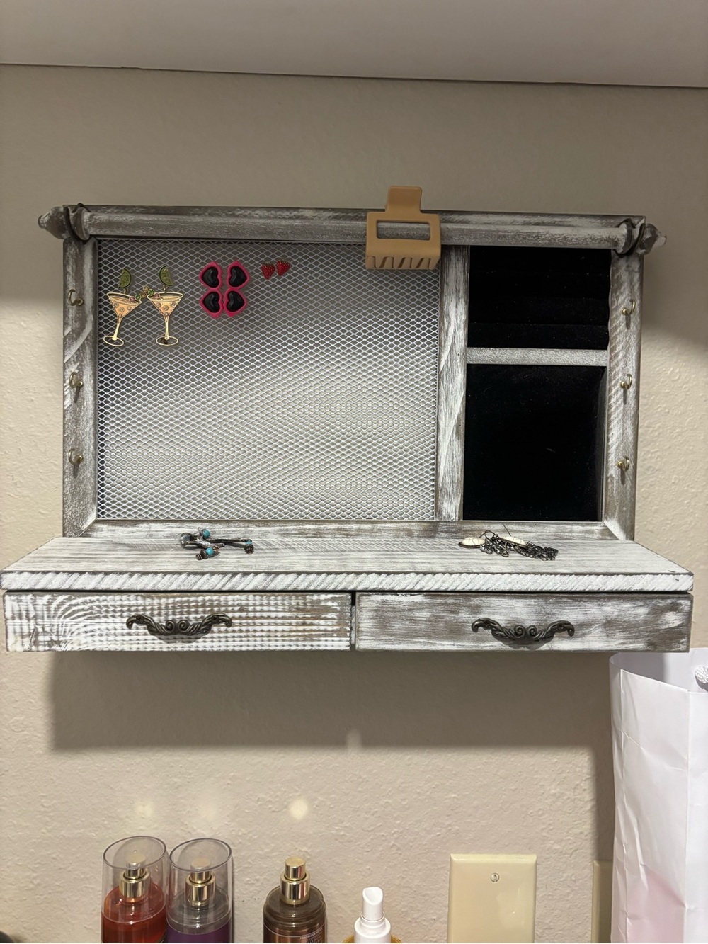 Rustic Wall Jewelry Organizer in Distressed White